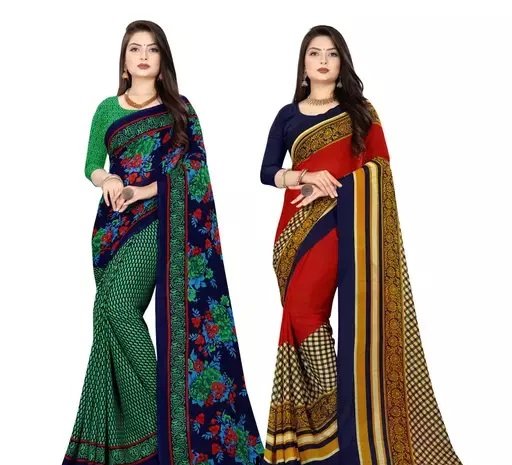Buy Anand Sarees Printed Daily Wear Georgette Red, Grey Sarees Online @  Best Price In India | Flipkart.com